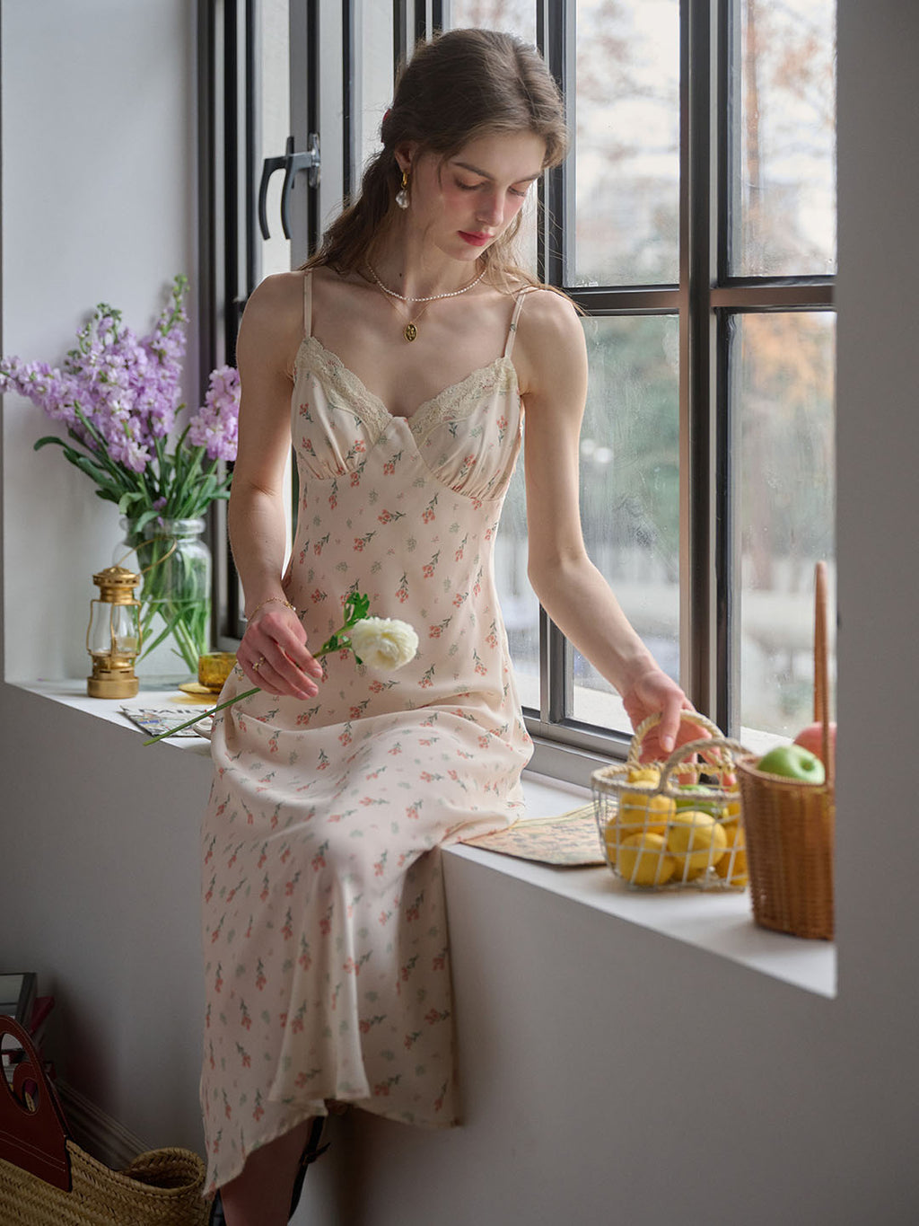 Juliana Lace Patchwork V-neck Floral Suspender Dress