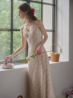 Juliana Lace Patchwork V-neck Floral Suspender Dress