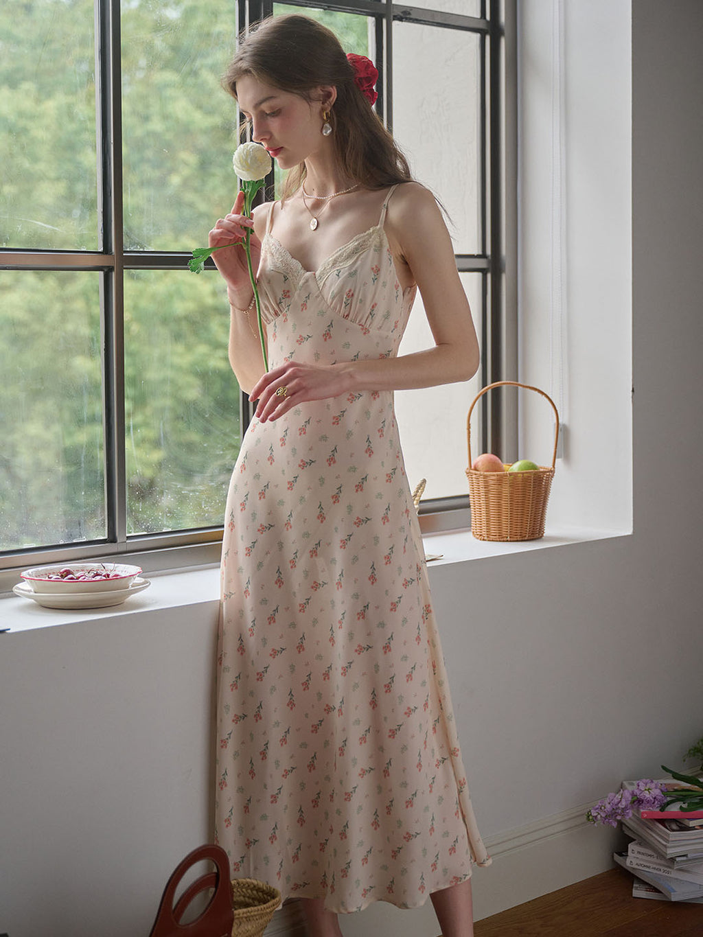 Juliana Lace Patchwork V-neck Floral Suspender Dress