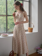Juliana Lace Patchwork V-neck Floral Suspender Dress