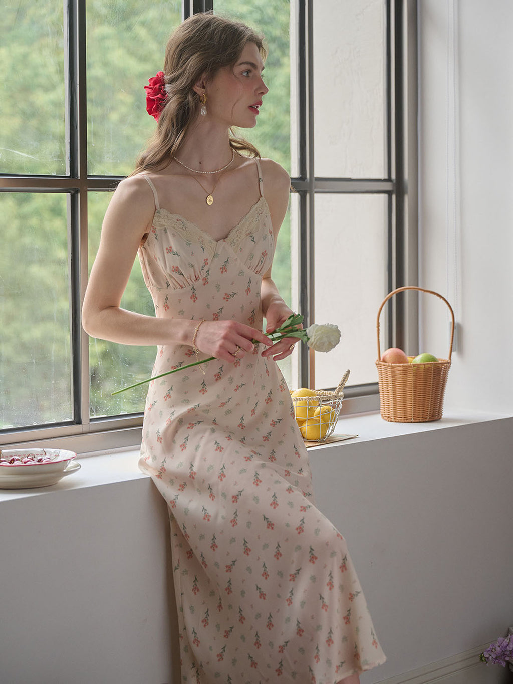 Juliana Lace Patchwork V-neck Floral Suspender Dress