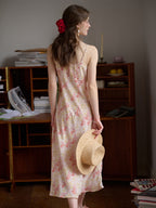 Juliana Lace Patchwork V-neck Floral Suspender Dress