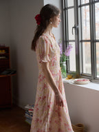 【Final Sale】Stormi Charming V-neck Lace Trimmed Floral Print Dress