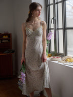 Juliana Lace Patchwork V-neck Floral Suspender Dress