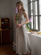Juliana Lace Patchwork V-neck Floral Suspender Dress