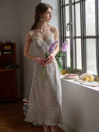 Juliana Lace Patchwork V-neck Floral Suspender Dress