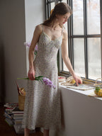 Juliana Lace Patchwork V-neck Floral Suspender Dress