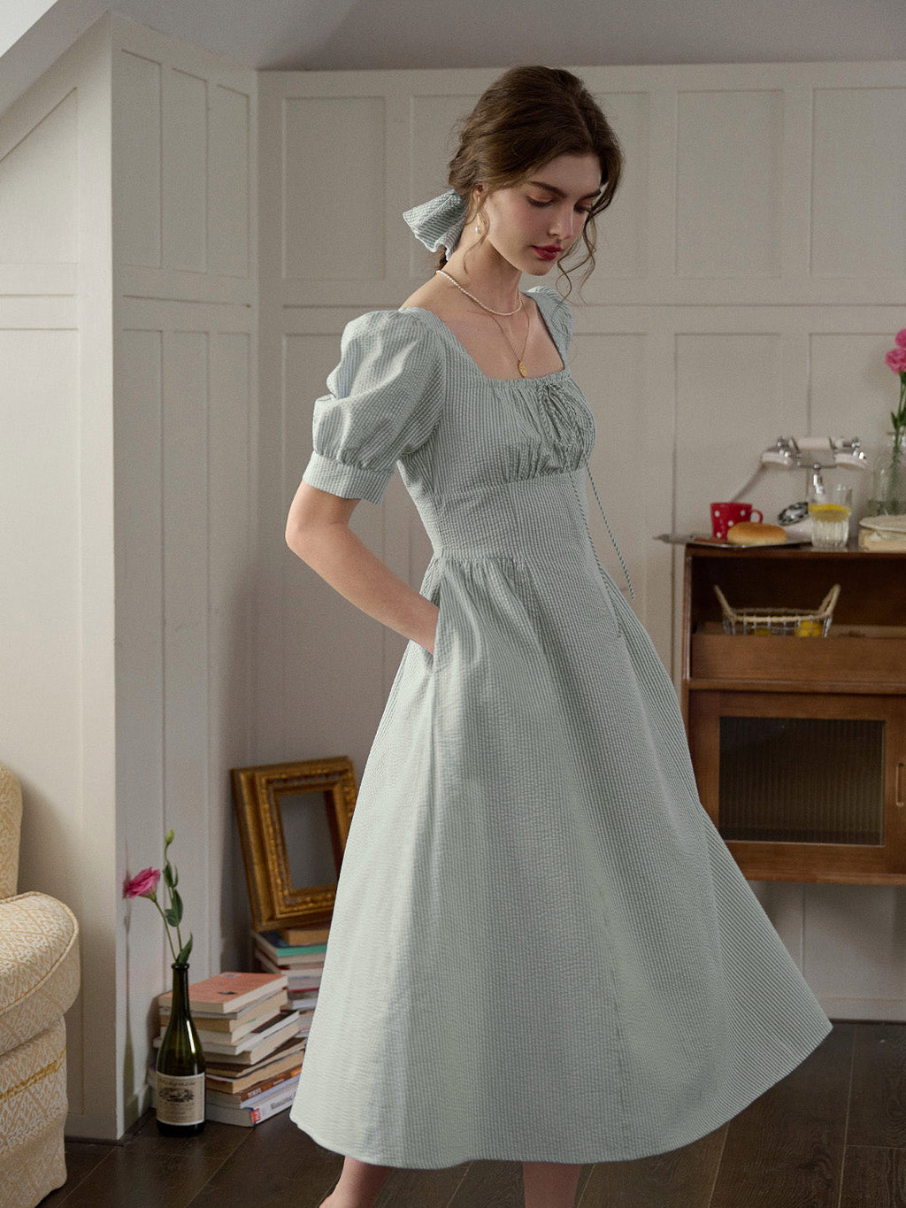 Remi Square Neck Stripe Cotton Dress