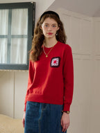 【Final Sale】Cadence Ribbed Round Neck Contrasting Embroidery Sweater