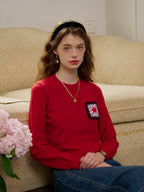 【Final Sale】Cadence Ribbed Round Neck Contrasting Embroidery Sweater
