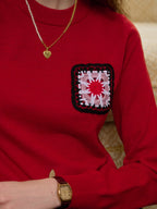 【Final Sale】Cadence Ribbed Round Neck Contrasting Embroidery Sweater