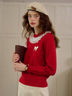 【Final Sale】Veronica Round Neck Contrasting Bow Sweater