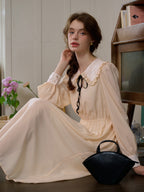 【Final Sale】Keily Doll Collar Contrasting Lace-up Pleated Dress