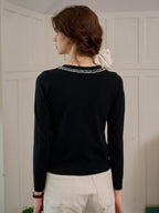 【Final Sale】Cara Simple Contrasting Black Cardigan