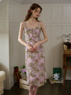 【Final Sale】Makayla Floral Print Tie V-Neck Trim Slip Dress