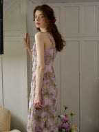 【Final Sale】Makayla Floral Print Tie V-Neck Trim Slip Dress