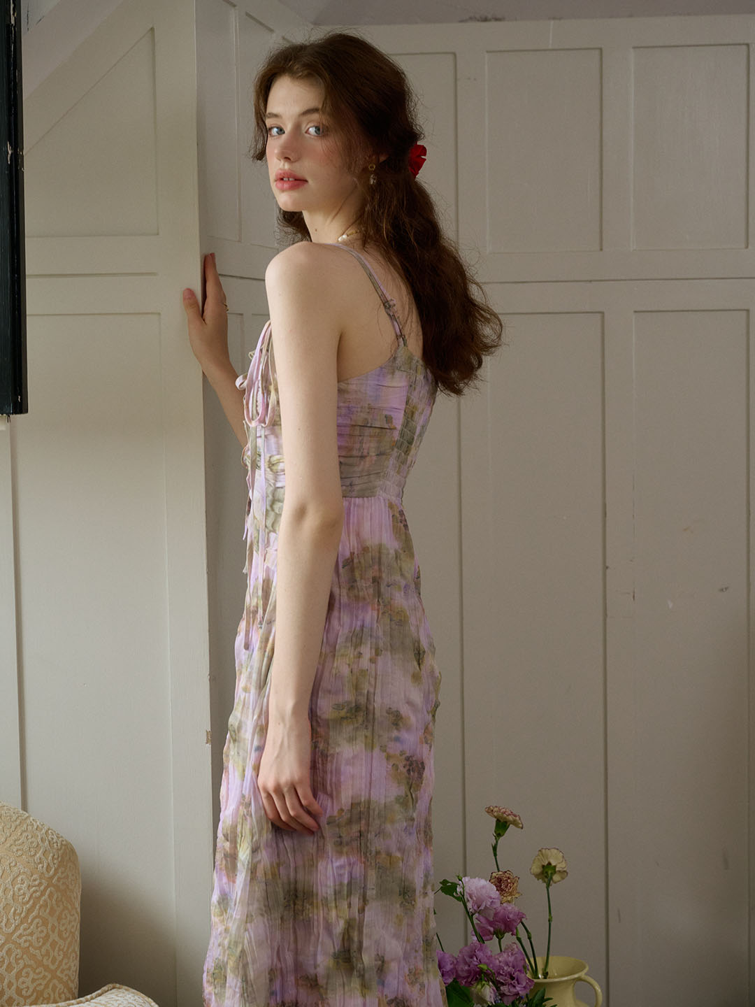 【Final Sale】Makayla Floral Print Tie V-Neck Trim Slip Dress