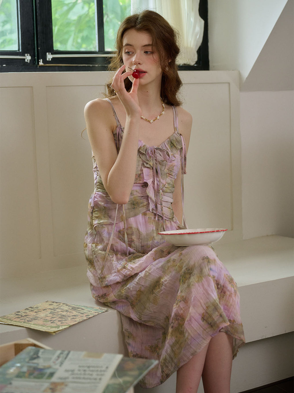 【Final Sale】Makayla Floral Print Tie V-Neck Trim Slip Dress