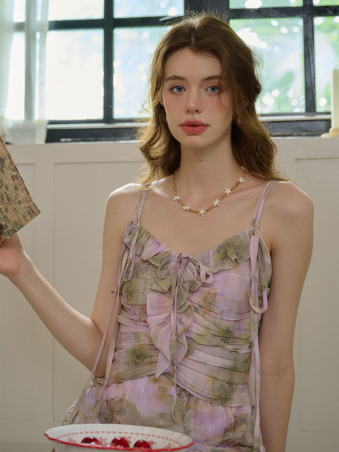 【Final Sale】Makayla Floral Print Tie V-Neck Trim Slip Dress