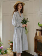 Rhea Trimmed Lace-up V-neck Striped Trimmed Sleeves Dress