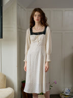 【Final Sale】Mazie Square Collar Polka Dots Contrasting Lace-up Dress