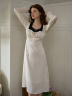 【Final Sale】Mazie Square Collar Polka Dots Contrasting Lace-up Dress