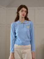 【Final Sale】Phoebe Customized Contrast Color Collared Pullover Sweater