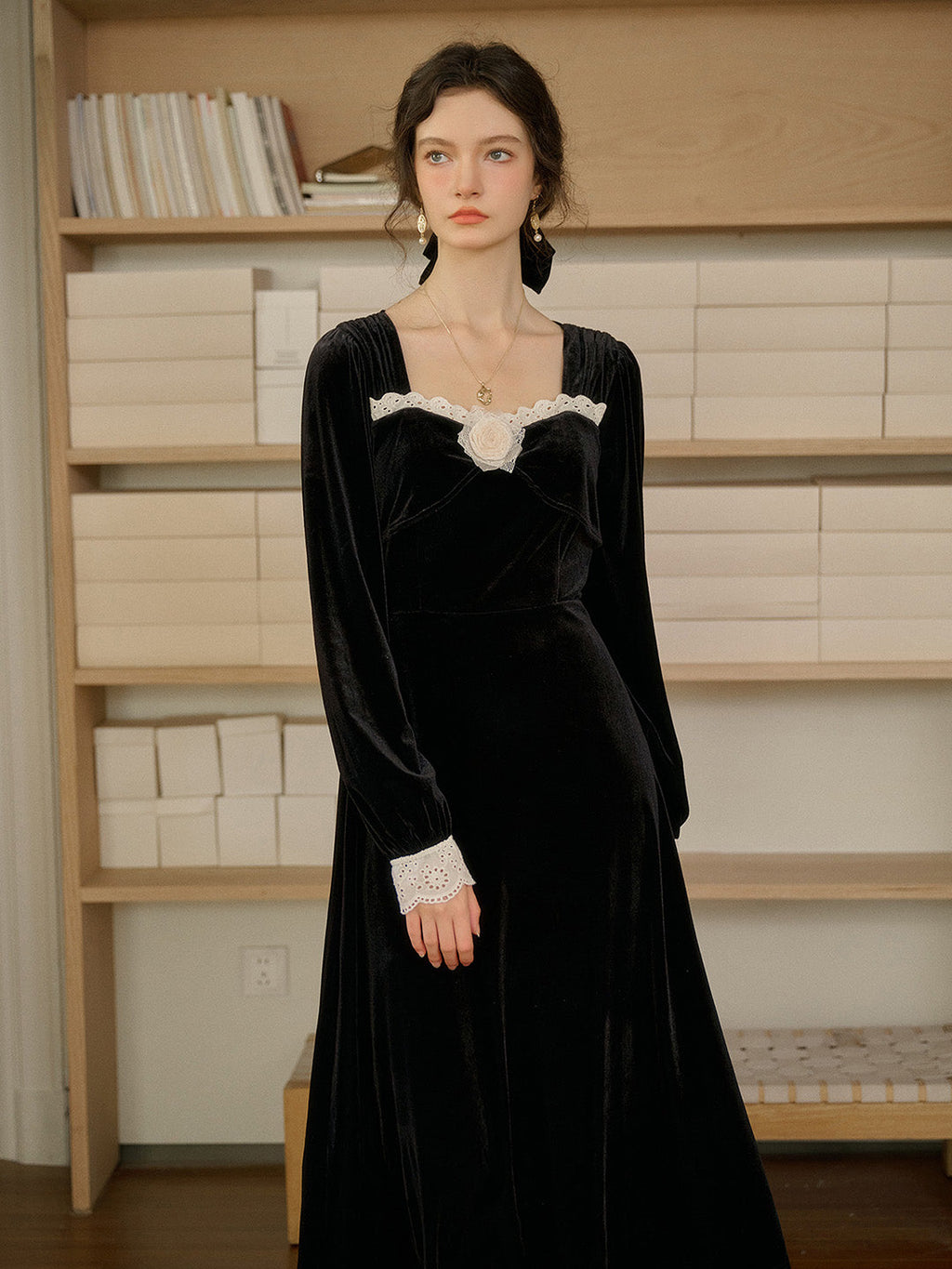 【Final Sale】Valentina Square Collar Rose Dress