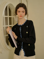 【Final Sale】Quincy Standing Collar Colour-Crossing Lace Embroidery Cardigan