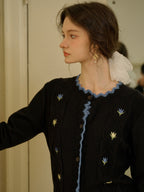 【Final Sale】Quincy Standing Collar Colour-Crossing Lace Embroidery Cardigan