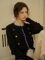 【Final Sale】Quincy Standing Collar Colour-Crossing Lace Embroidery Cardigan