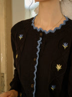 【Final Sale】Quincy Standing Collar Colour-Crossing Lace Embroidery Cardigan