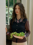 【Final Sale】Dahlia Clashing Colours Doll Neck Bowknot Pullover Sweater