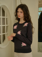 【Final Sale】Sarahi Embroidery Round Neck Hollow 3D Flower Knitted Wool Sweater