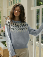 【Final Sale】Natasha Round Neck Embroidery Colour Clash Pullover Sweater
