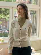 【 Final Sale】Vivian V-Neck Contrasting Embroidery Cardigan