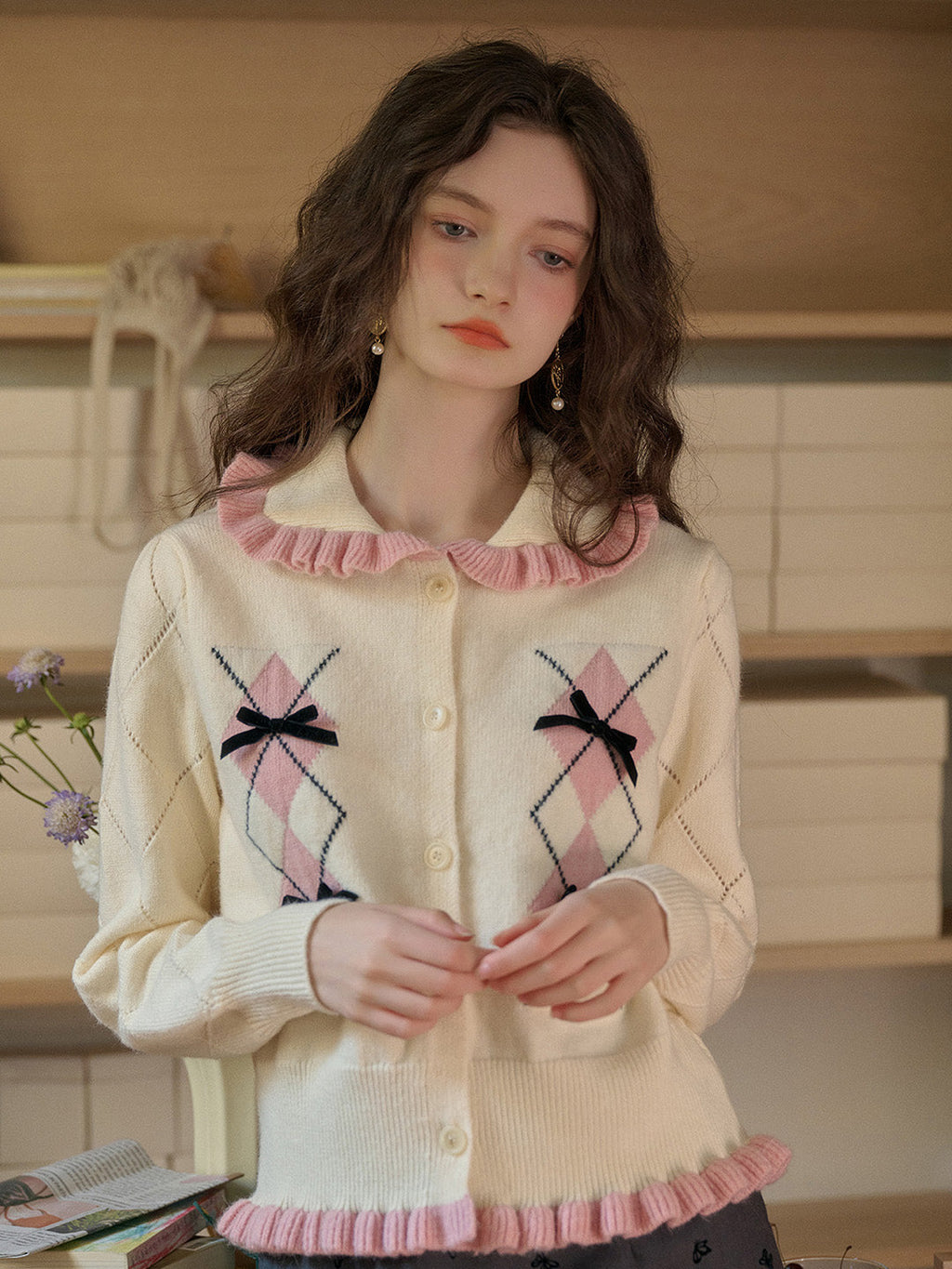 【Final Sale】Chandler Ruffle Collar Bow Cardigan