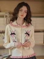 【Final Sale】Chandler Ruffle Collar Bow Cardigan