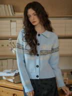 【Final Sale】Nyra Peter Pan Collar Clash Print Cardigan