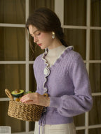 Miller Trimmed Neck Hollow 3D Flower Knitted Cardigan