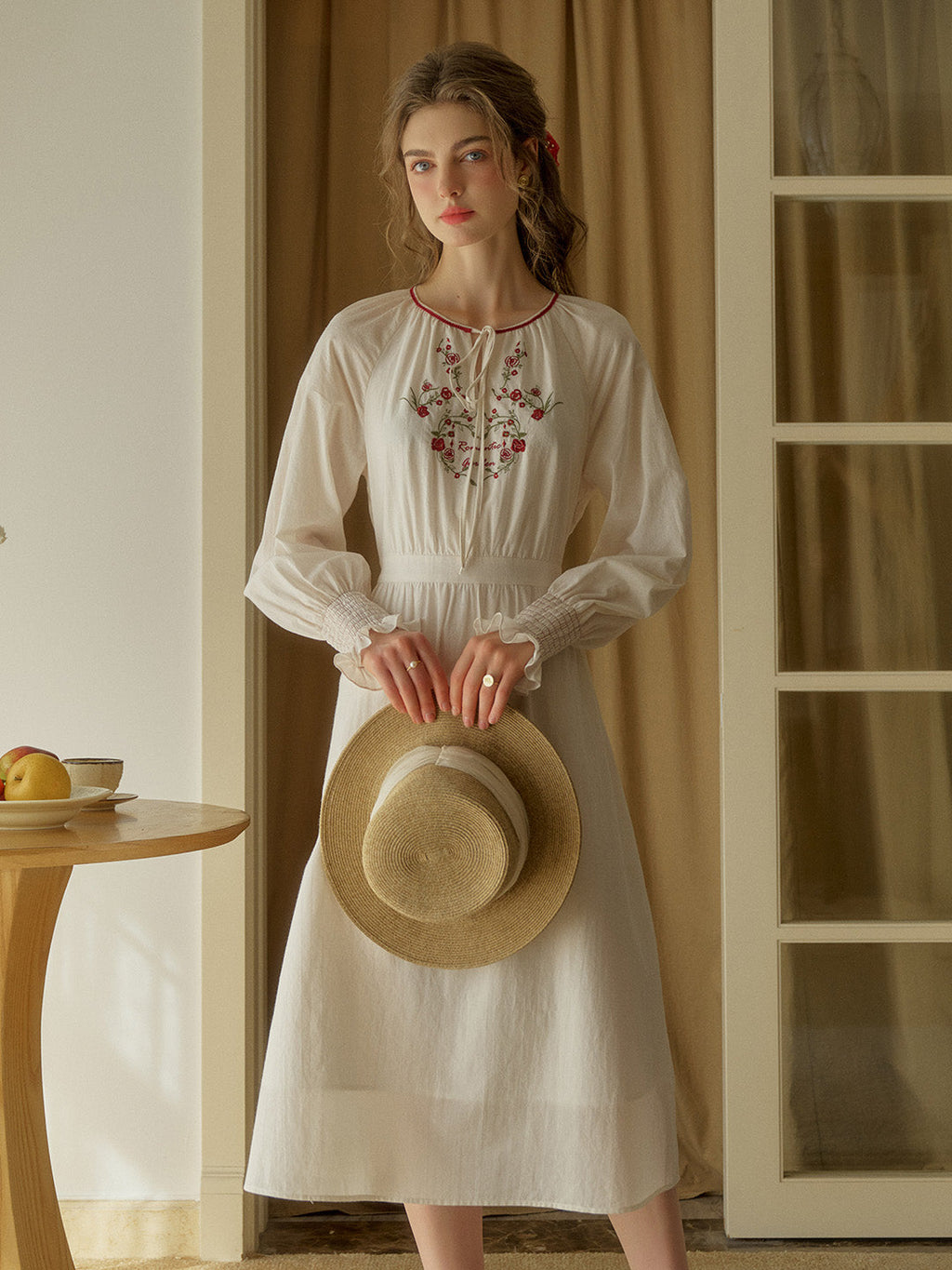 【Final Sale】Zinnia Round Neck Rose Embroidered Dress