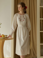 【Final Sale】Zinnia Round Neck Rose Embroidered Dress