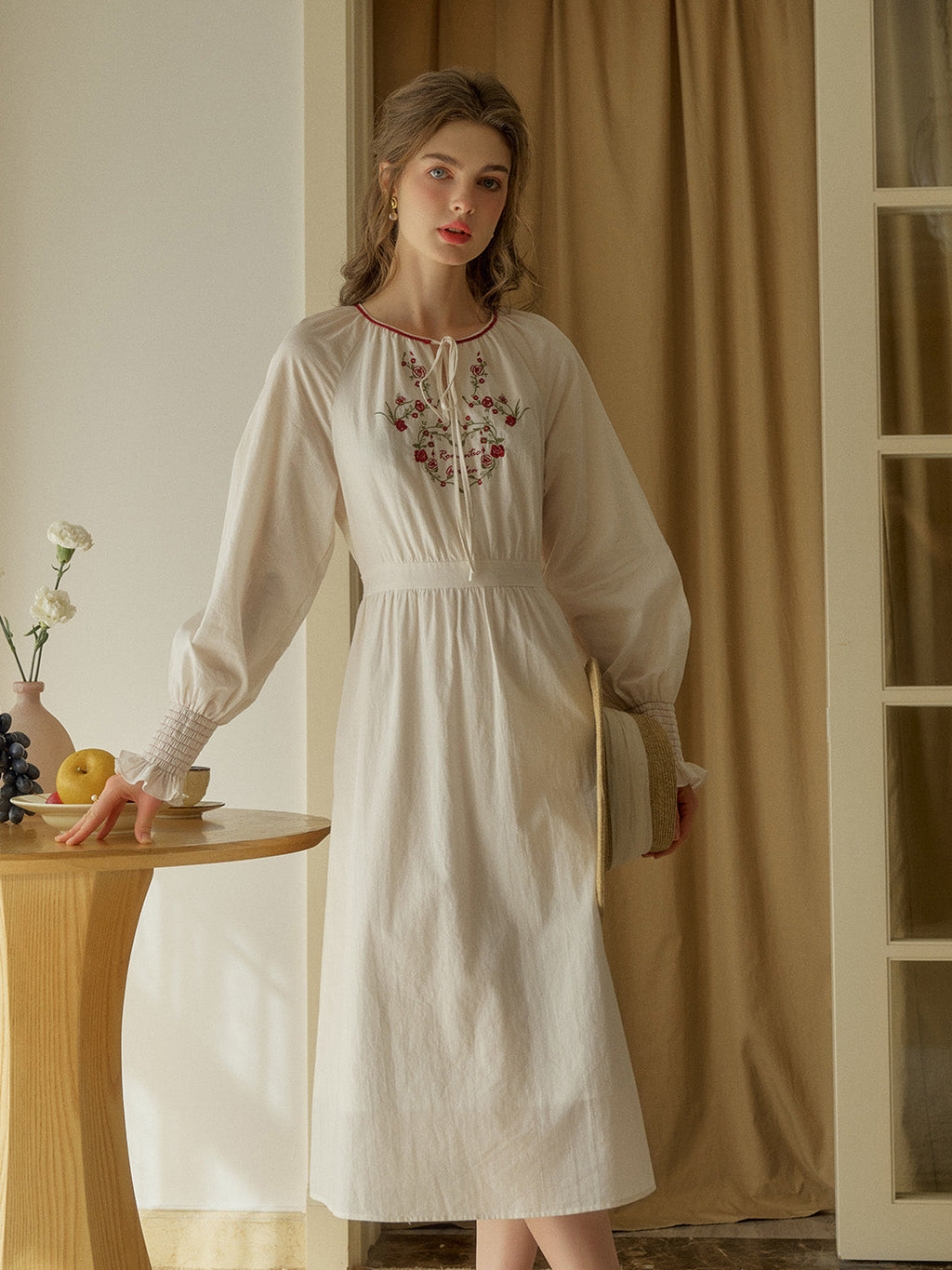 【Final Sale】Zinnia Round Neck Rose Embroidered Dress