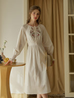 【Final Sale】Zinnia Round Neck Rose Embroidered Dress