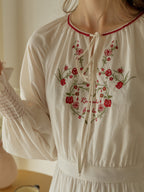 【Final Sale】Zinnia Round Neck Rose Embroidered Dress
