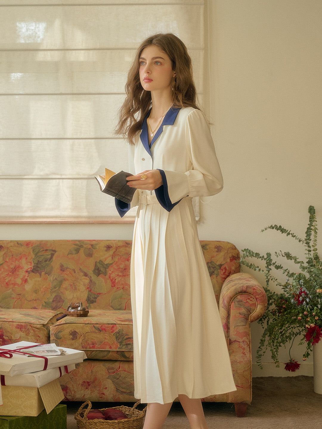 Simone Vintage Double Breasted Colorblock Collar Dress