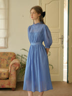 Averie Lace Panel Blue Cotton Dress