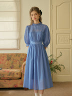 Averie Lace Panel Blue Cotton Dress