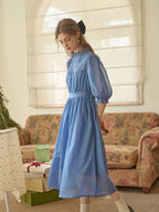 Averie Lace Panel Blue Cotton Dress