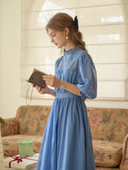 Averie Lace Panel Blue Cotton Dress